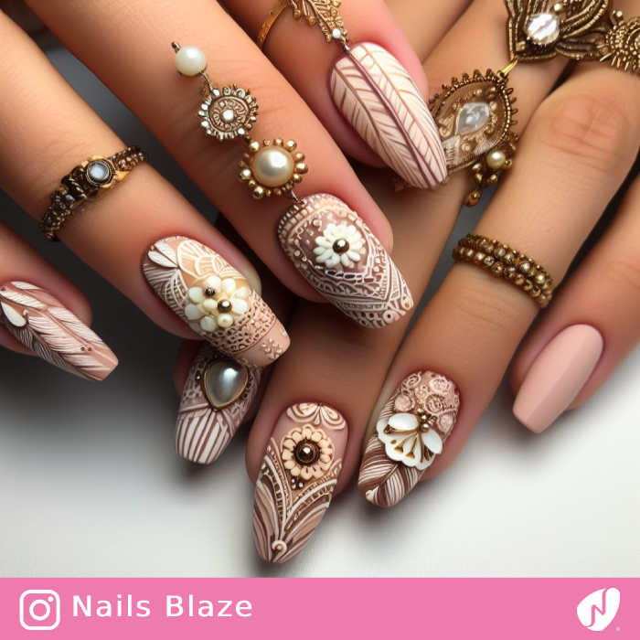 Jeweled Boho Chic Nail Design | Wedding-NB-D21